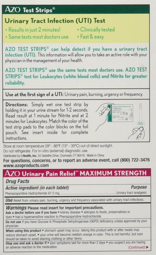 Azo Urinary Tract Infection Test Strips, 3-Count Boxes (Pack Of 2)(Packaging May Vary)