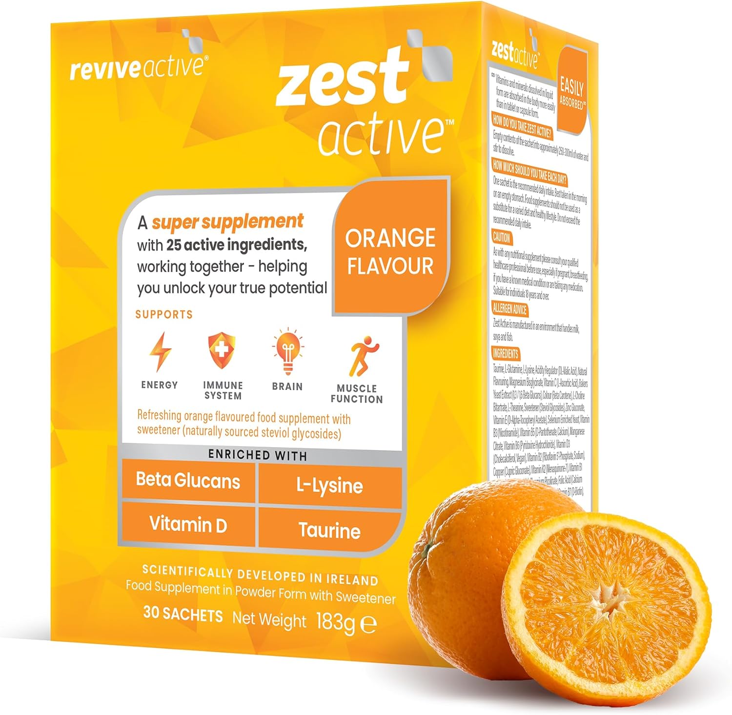 Zest Active Super Supplement Berry Burst - 25 Ingredients In One Daily Sachet - Everyday Boost Supports Energy, Immune System, Brain & Muscle Function - 30 Day Supply