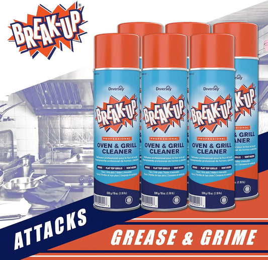 Diversey CBD991206 Break-Up Professional Oven & Grill Cleaner, Heavy Duty Spray Removes Baked on Grease, Aerosol, 19-Ounce (Pack of 6)