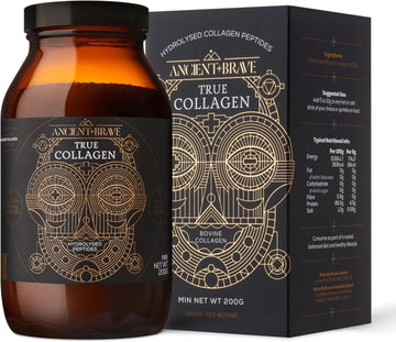 Ancient + Brave True Collagen 200G - Grass-Fed Bovine Collagen Powder - 100% Hydrolysed Collagen Peptides (Type 1) High Protein Supplements For Women - Fasting, Beauty, Keto - Skin, Hair & Nail Health