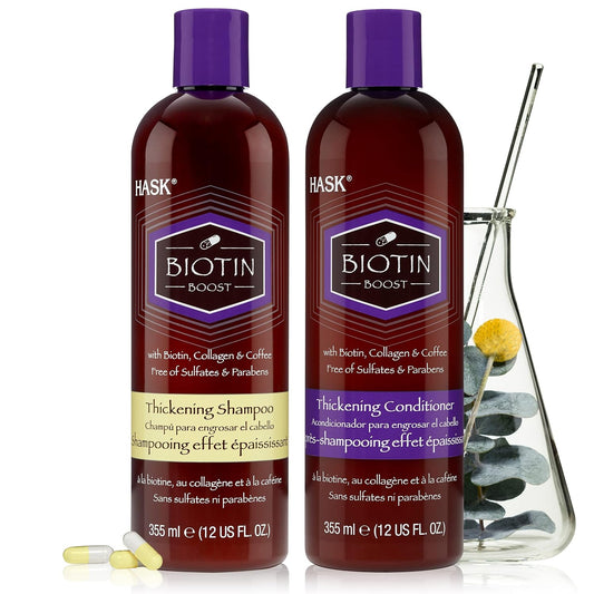 Hask Brand Biotin Boost And Chia Seed Dry Shampoo Hair Cleaner And Conditioner Set, Volumizes And Strengthens Fine, Lifeless Hair, Controls Oil, 28.3 Fl Oz Each (3 Items)