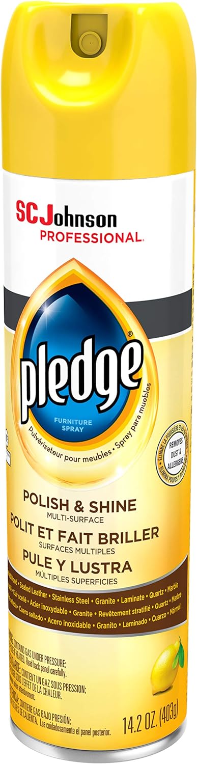 Pledge Polish and Shine for Wood Furniture and More, Lemon, White, 14.2 Oz (Pack of 6) : Health & Household