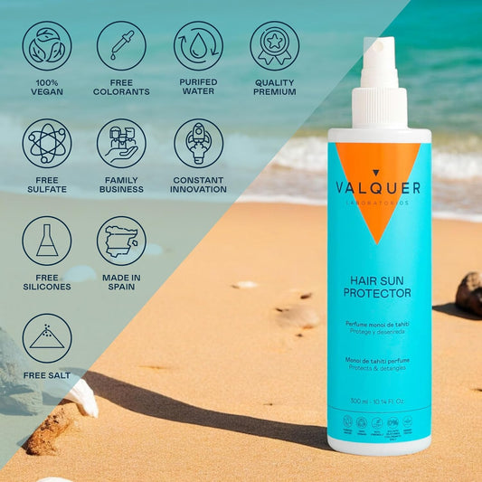 Valquer Laboratorios ‚ Sonnenschutzspray Für Das Haar ‚ Schützt Das Haar Gegen Sonne, Salz Und Chlor ‚ Mit Revierbalsam Und Vitamin B5 ‚ Tahitianischer Monoi, Einzeln, 300 Ml