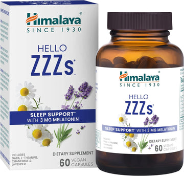 Himalaya Hello Zzzs With Gaba, L-Theanine And Melatonin 3Mg For Sleep Support And Occasional Sleeplessness, 60 Capsules, 2 Month Supply