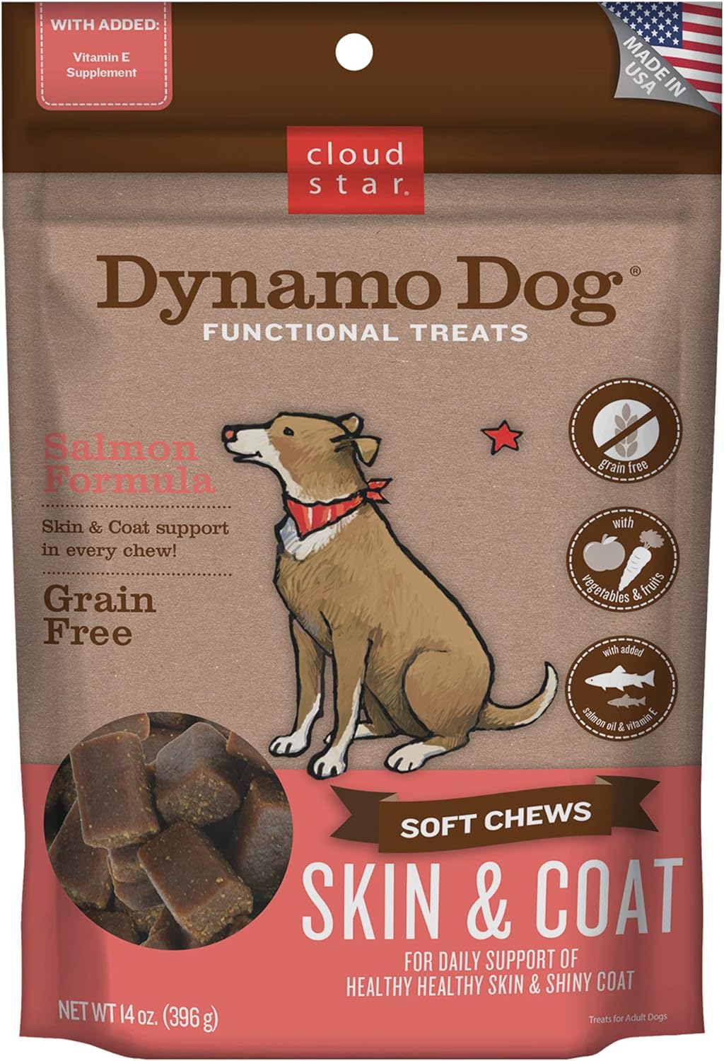 Cloud Star Dynamo Dog Skin & Coat Treats – Chewy Treat with Fish Oil for Shiny Coat (14 oz. Salmon)