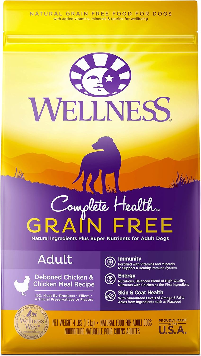 Wellness Complete Health Grain-Free Dry Dog Food, Natural Ingredients, Made in USA with Real Meat, For All Lifestages (Chicken, 4-Pound Bag)