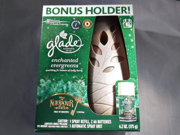 Glade Automatic Spray Bonus Holder Enchanted Evergreen Refill & 2 AA Batteries