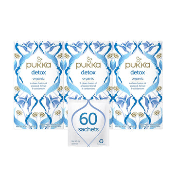 Pukka Organic Detox Tea, Aniseed, Fennel And Cardamom, Perfect For Inner Reset, Pack Of 3 (60 Tea Bags)