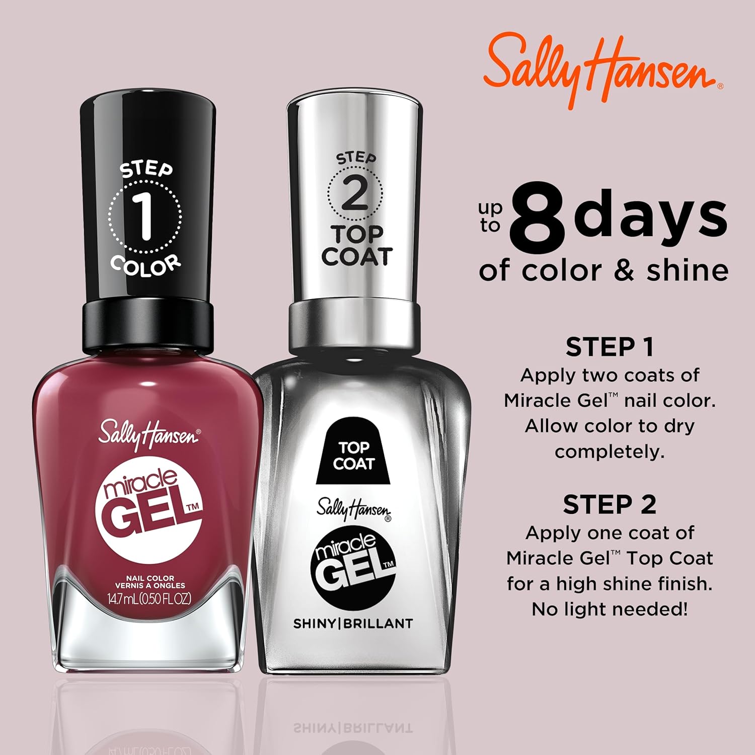 Sally Hansen Miracle Gel™, Beet, Pray, Love, Long Lasting, Gel-Like Formula, No UV Lamp Needed, Red Nail Polish : Beauty & Personal Care