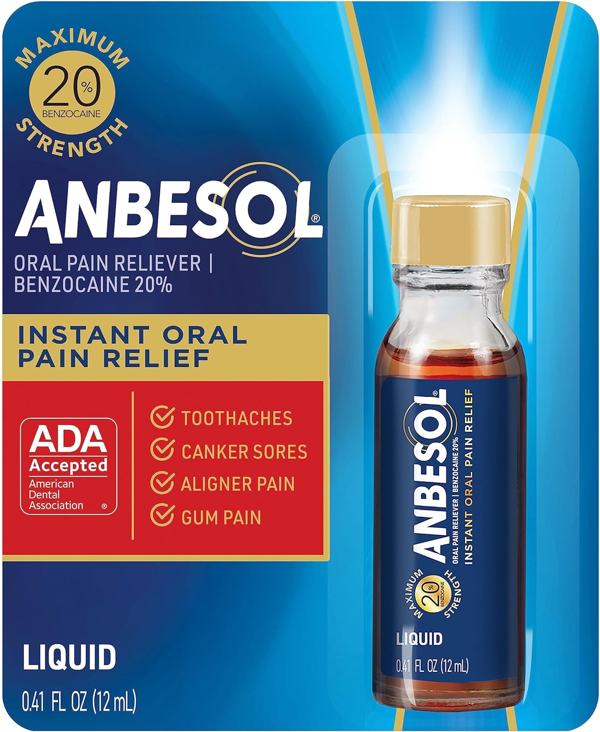 Anbesol Maximum Strength Oral Anesthetic Liquid - 0.41 Fl Oz (Packaging May Vary)