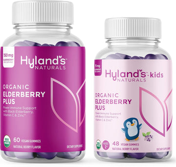 HYLAND'S Naturals Adult & Kids Organic Elderberry Plus Gummies, Organic Black Elderberry with ZINC & Vitamin C, Immune Support for Adults &Children, 60 Vegan Adult Gummies + 48 Vegan Kids Gummies