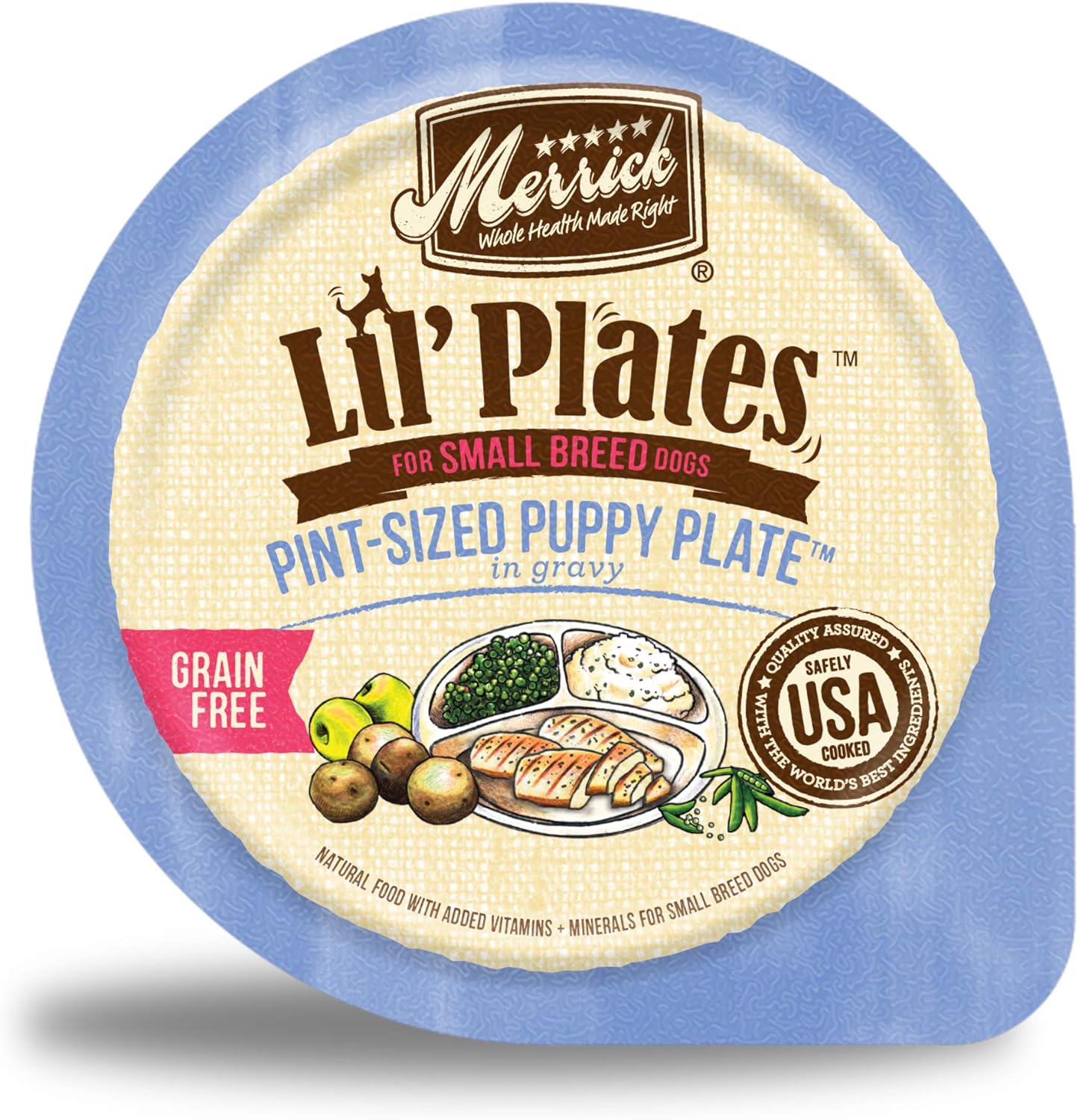 Merrick Lil’ Plates Grain Free Natural Wet Dog Food For Small Breed Puppies, Pint-Sized Puppy Plate In Gravy - (Pack Of 12) 3.5 Oz. Tubs