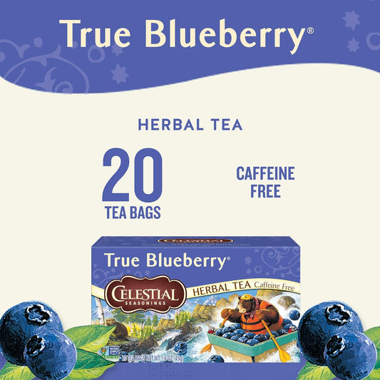 Celestial Seasonings True Blueberry Herbal Tea, Caffeine Free, 20 Tea Bags Box, (Pack Of 6)