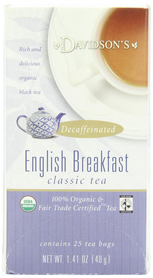 Davidson'S Organics, Decaffeinated English Breakfast, 25-Count Tea Bags, Pack Of 6