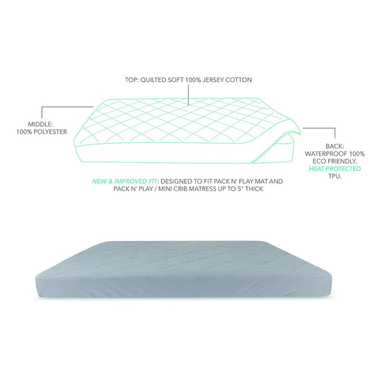 Ely'S & Co. Patent Pending Waterproof Cotton Quilted Pack N Play Sheet | Mini Crib Sheet | All In One Mattress Pad Cover And Cozy Sheet, Grey