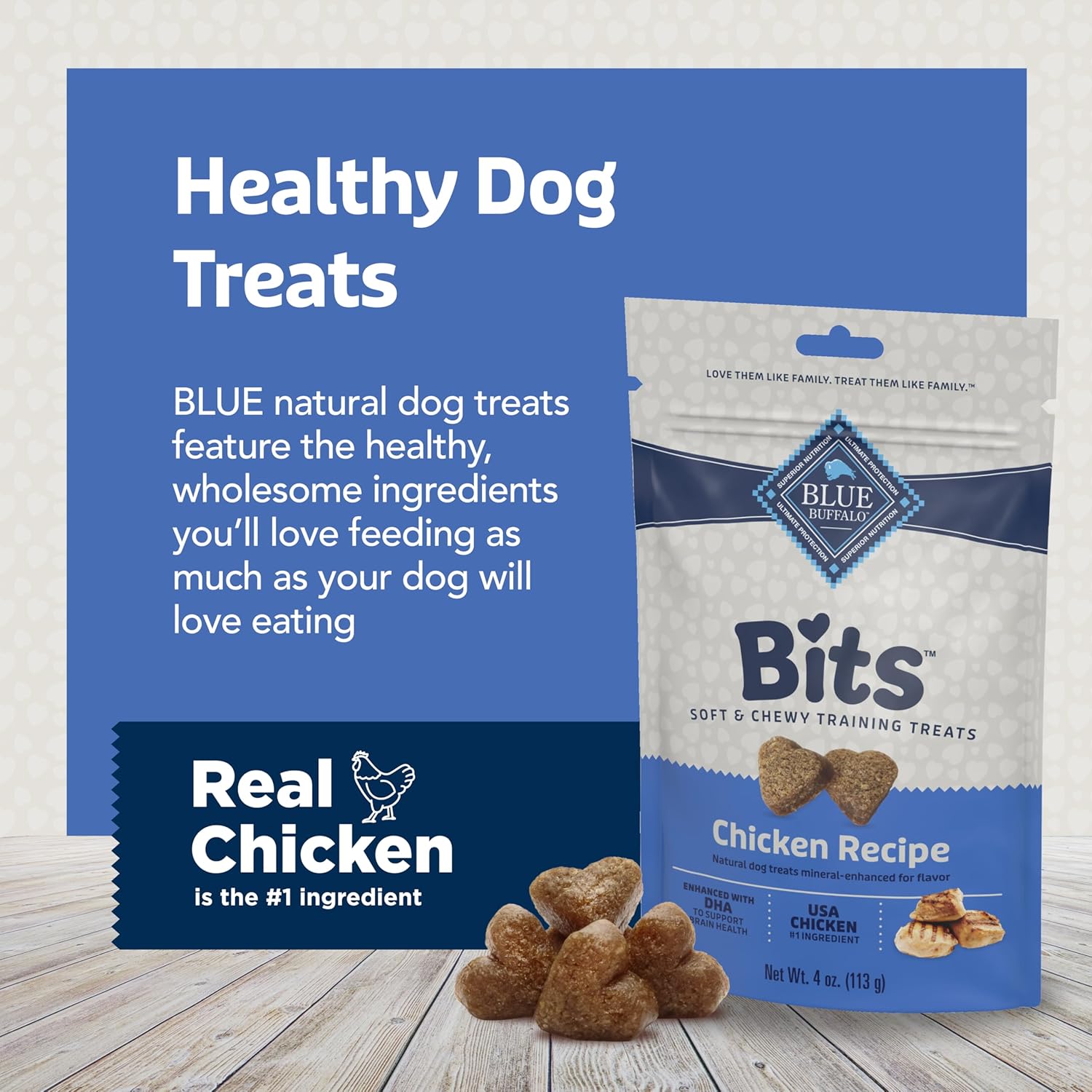 Blue Buffalo Bits Soft & Chewy Dog Treats, Chicken Recipe, 11-oz. Bag + Ring Pet Tag : Pet Supplies