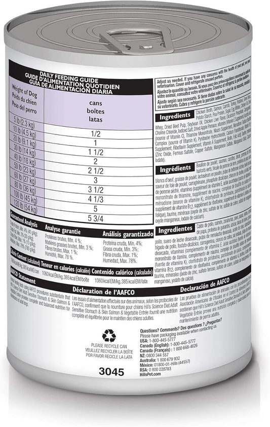 Hill'S Science Diet Sensitive Stomach & Skin, Adult 1-6, Stomach & Skin Sensitivity Support, Wet Dog Food, Salmon & Vegetables Loaf, 12.8 Oz Can, Case Of 12
