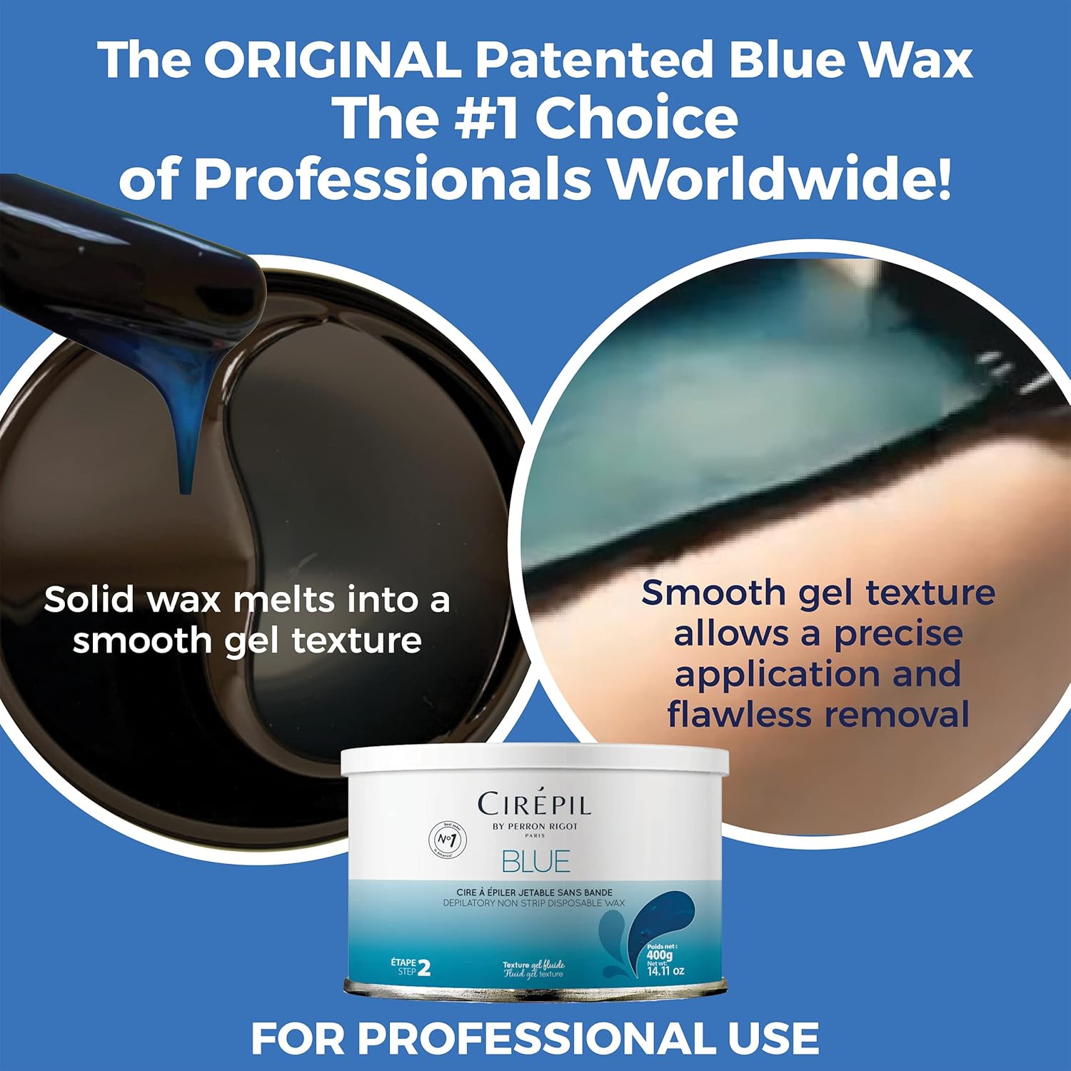 Cirepil - Blue - 400G / 14.11 Oz Wax Tin - All-Purpose & Unscented - Perfect For Sensitive Skin - Disposable Blue Wax Refill Bag - Fluid Gel Texture, Easy Removal, Peel-Off Wax - No Strip Needed : Hard Wax : Beauty & Personal Care
