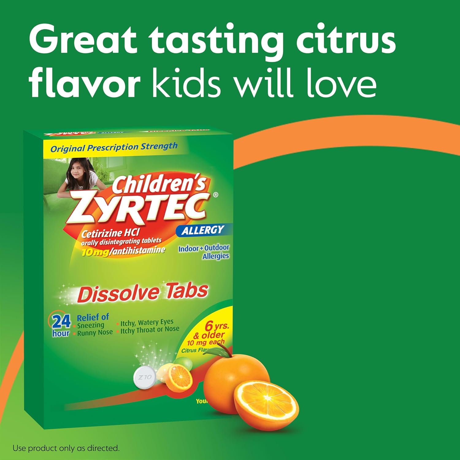 Zyrtec Children's 24 HR Dissolving Allergy Tablets, Cetirizine, Citrus Flavor, 24 ct : Health & Household