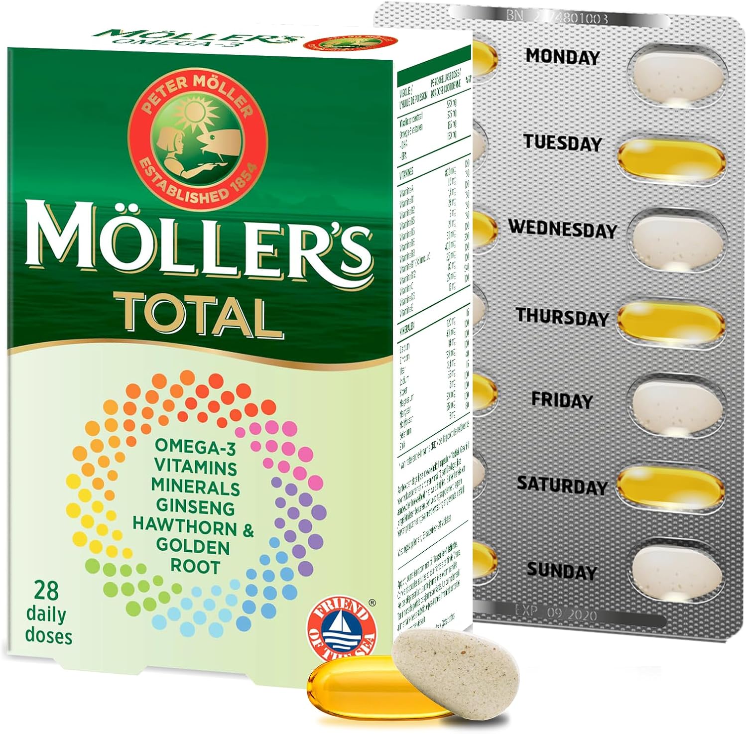 Moller’s ® | Möller's Total | Complete Daily Supplement | Nordic Omega-3 dietary supplement with EPA and DHA | Broad spectrum of Vitamins and Minerals | Ginseng, Hawthorn & Golden Root | 56 capsules