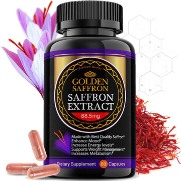 Golden Saffron, Saffron Extract 8825 (Vegetarian) - Best All Natural Appetite Suppressant That Works - 88.5 mg per Capsule - Manufactured by Highest Grade Saffron, Non-GMO, 30 Day Supply