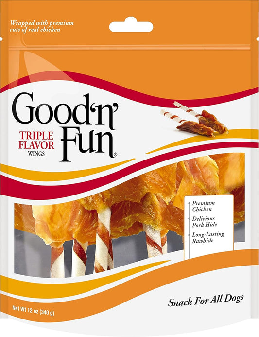 Good 'N' Fun Triple Flavor Wings, Made With Real Meat, Treats For All Dog Sizes- 2 Pack