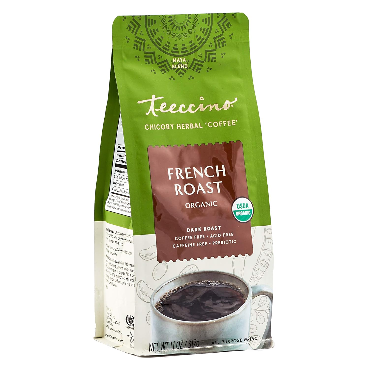 Teeccino Maya Herbal Coffee Caffe Dark Roast French Roast Organic 11 Oz