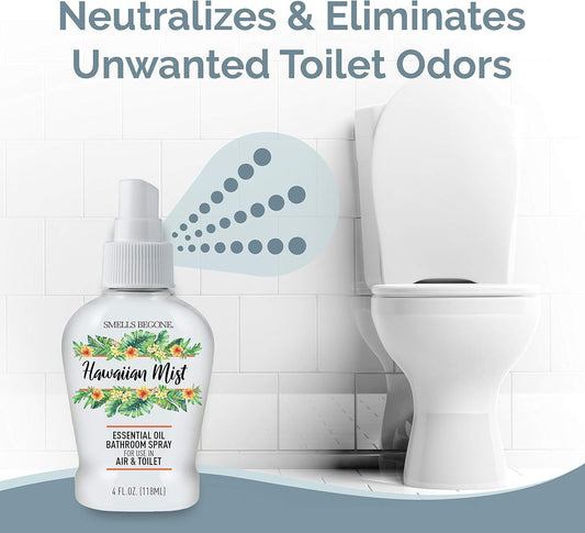 SMELLS BEGONE Essential Oil Air Freshener Bathroom Spray - Eliminates Bathroom & Toilet Odors - Made with Essential Oils - Hawaiian Mist Scent - 4 Ounces