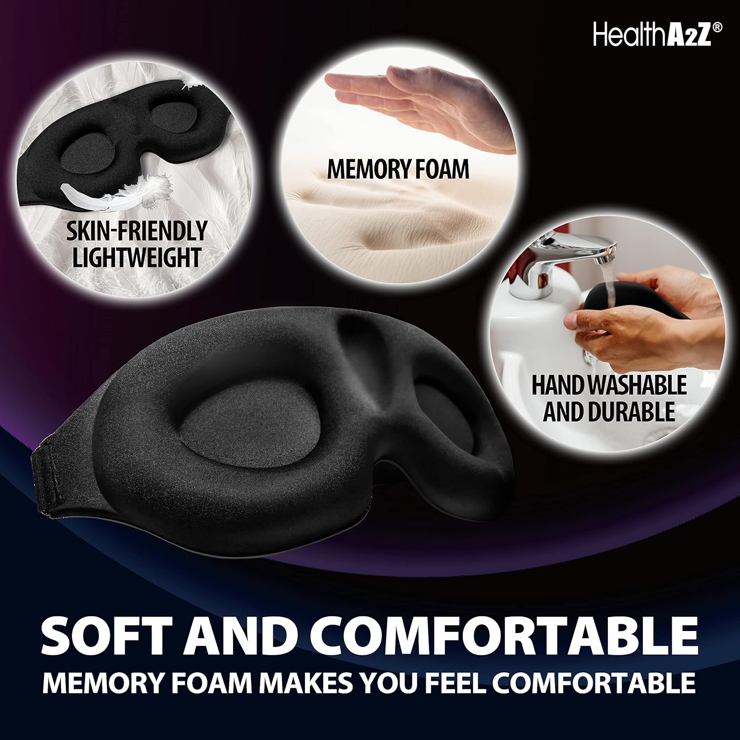 HealthA2Z Sleep Eye Mask, Heat-Bonded Technology, Easy to Adjust, Ideal for Meditation, Yoga, Travel, Nap, Insomnia Black : Health & Household