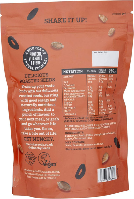 Munchy Seeds Warm Cinnamon, Sunflower, Pumpkin, Protein Snack, Plant-Based Fibre & Vitamin E,Sweet & Delicious To Eat,Vegan Snacks For Kids,Add To Cereal, Porridge Or Yoghurt - 450G Mega Pack