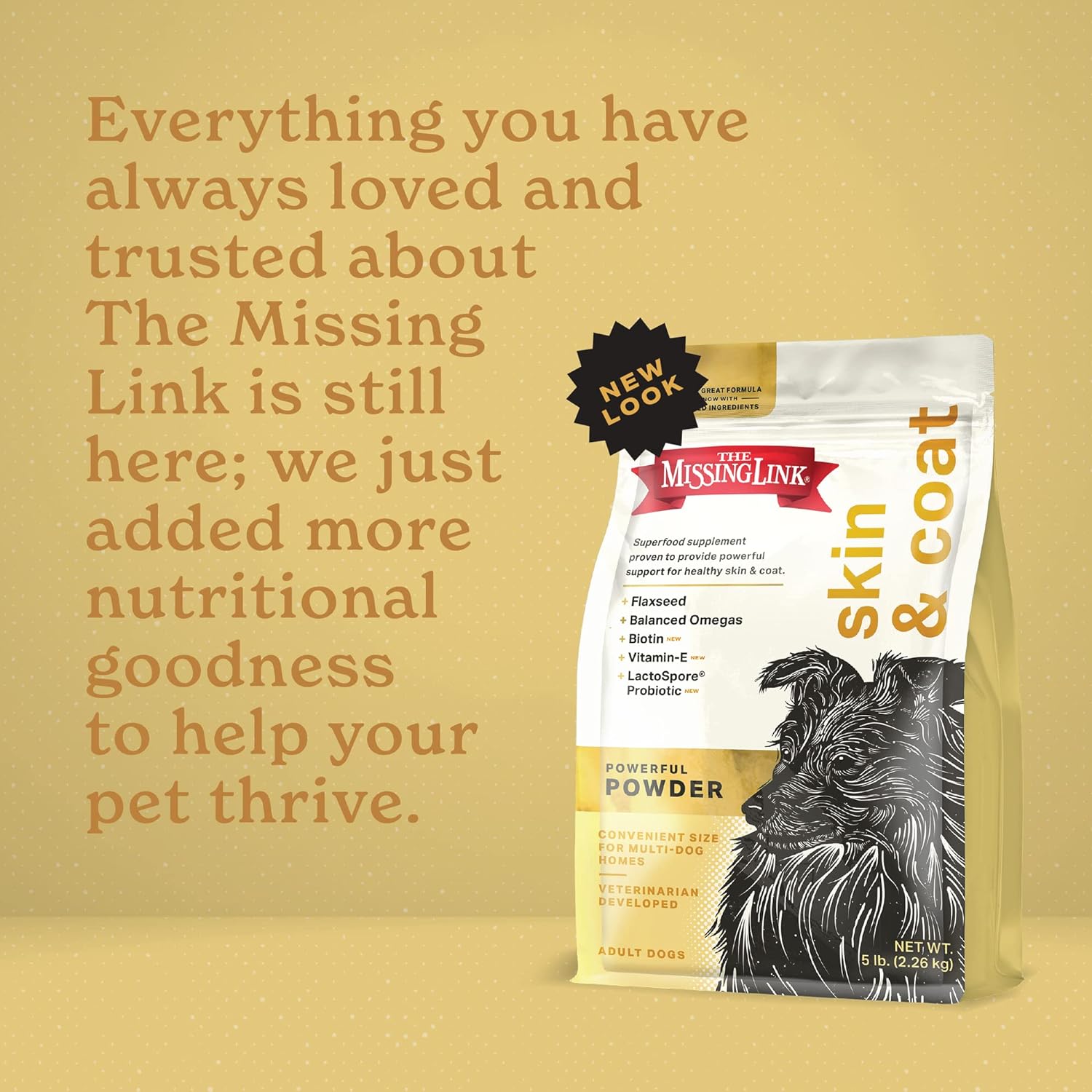 The Missing Link Skin & Coat + Probiotics Supplement 5lb Bag - Powerful Superfood Powder for Dogs Supports Healthy Skin & Glossy Coat, Promotes Hair Growth : Pet Supplements And Vitamins : Pet Supplies