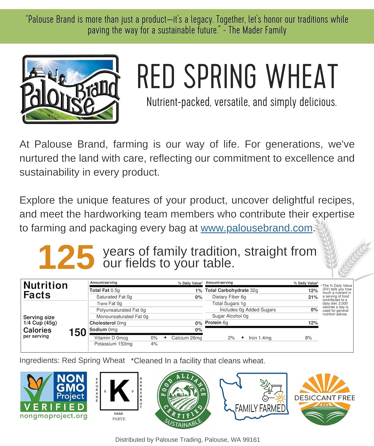 Hard Red Spring Wheat Berries | 4 LBS | Family Farmed in Washington State | 100% Desiccant Free | 4 LBS | Non-GMO | USA Grown | Field Traced | Resealable Kraft Bag : Grocery & Gourmet Food