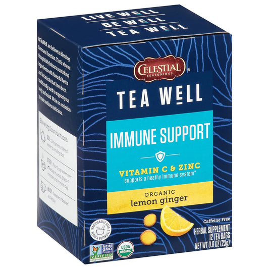 Celestial Seasonings Teawell Herbal Tea, Lemon Ginger, Caffeine Free Organic Wellness Tea, 12 Tea Bags