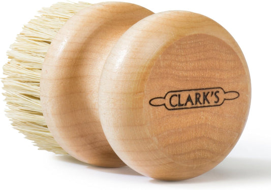CLARK'S Cutting Board Oil Scrub Brush - Round Wood Applicator for Food Grade Mineral Oil and Wax on Wooden Bamboo, Cast Iron, and Utensils – USA Maple Construction – Kitchen Countertops Food Safe