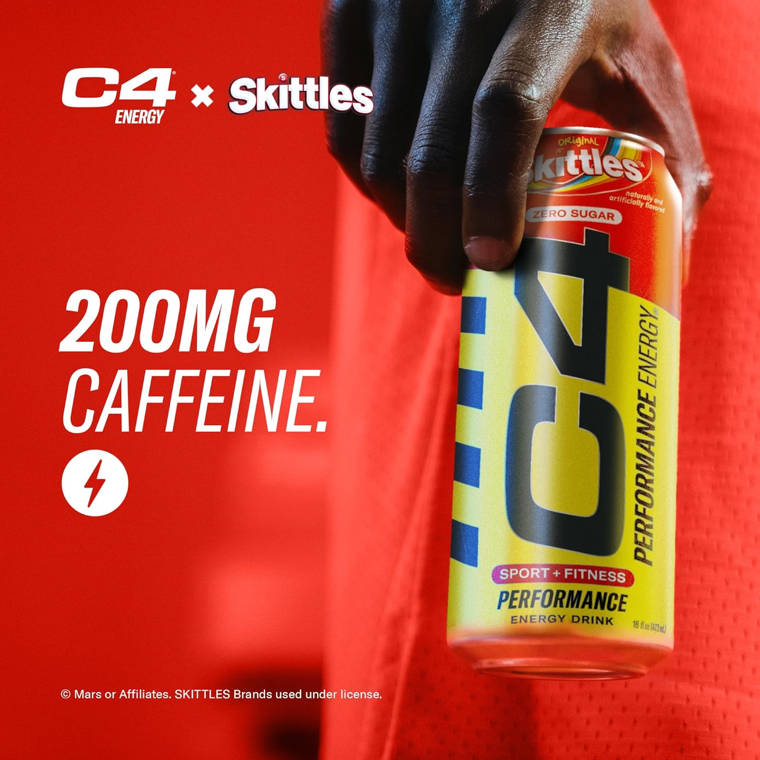 C4 Performance Energy Drink | Skittles™ | Zero Sugar Carbonated Preworkout Energy | 200Mg Caffeine With Beta Alanine | 16 Fl Oz (12 Pack)