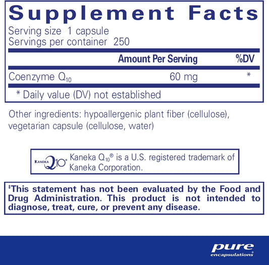 Pure Encapsulations CoQ10 60 mg | Coenzyme Q10 Supplement for Energy, Antioxidants, Brain and Cellular Health, Cognition, and Cardiovascular Support* | 250 Capsules