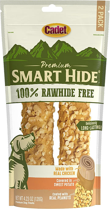 Cadet Smart Hide Rawhide Free Dog Treats – Peanut Coated, 2 Count