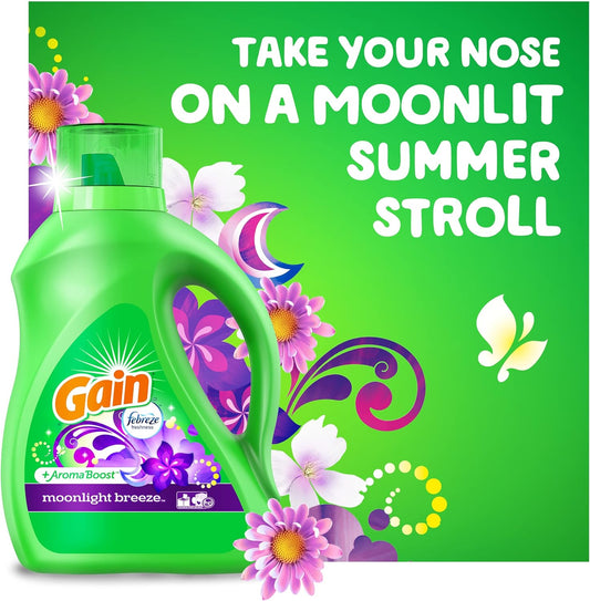 Gain + Aroma Boost Liquid Laundry Detergent, Moonlight Breeze Scent, 128 Loads, 184 Fl Oz, He Compatible