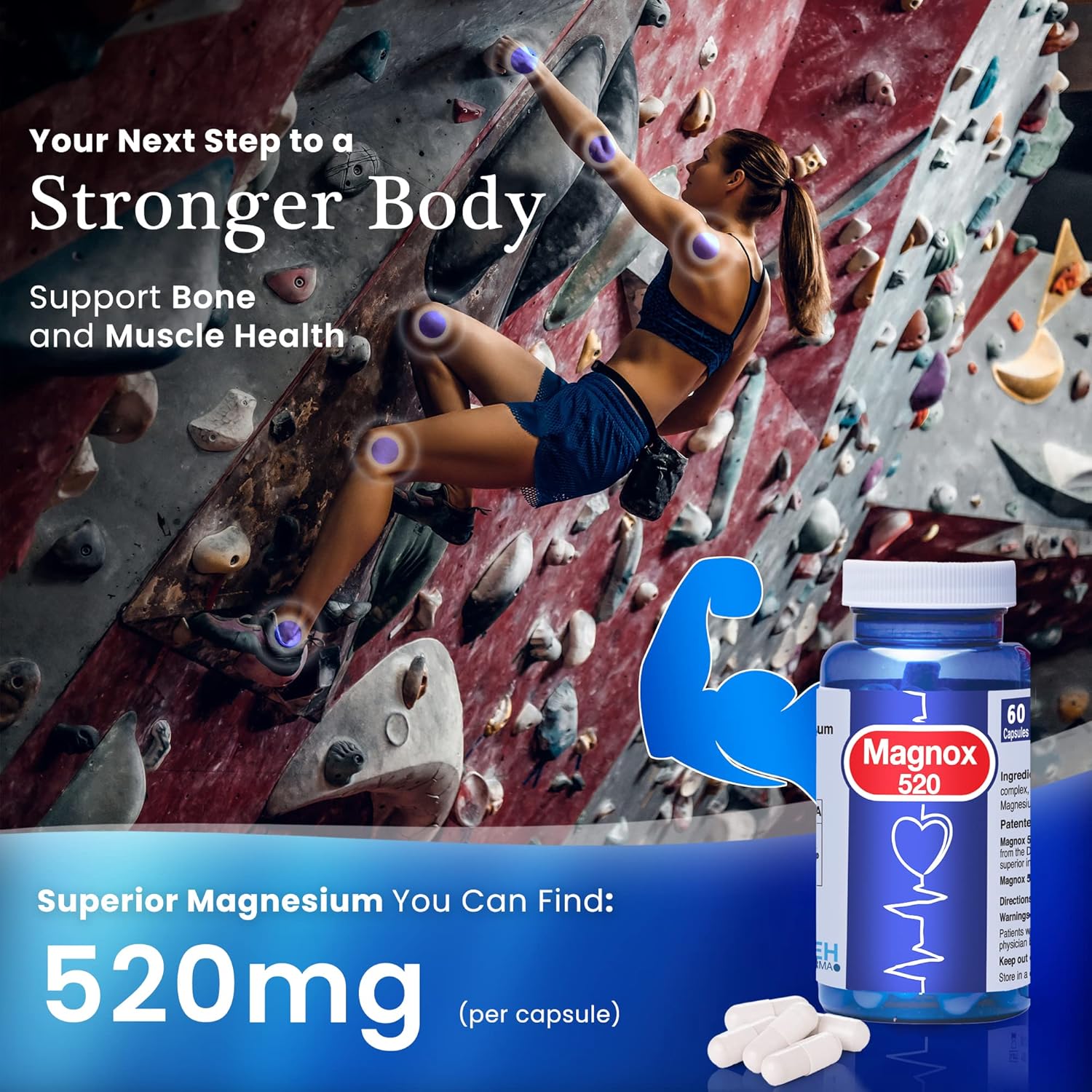 MAGNOX® 520 | Magnesium Supplement 520mg of High Absorption Magnesium for Men & Women with Dead Sea Minerals | 3X More Absorption | Patented Formula | Fast Sleep & Muscle Pain Relief (60 Vegan Caps) : Health & Household