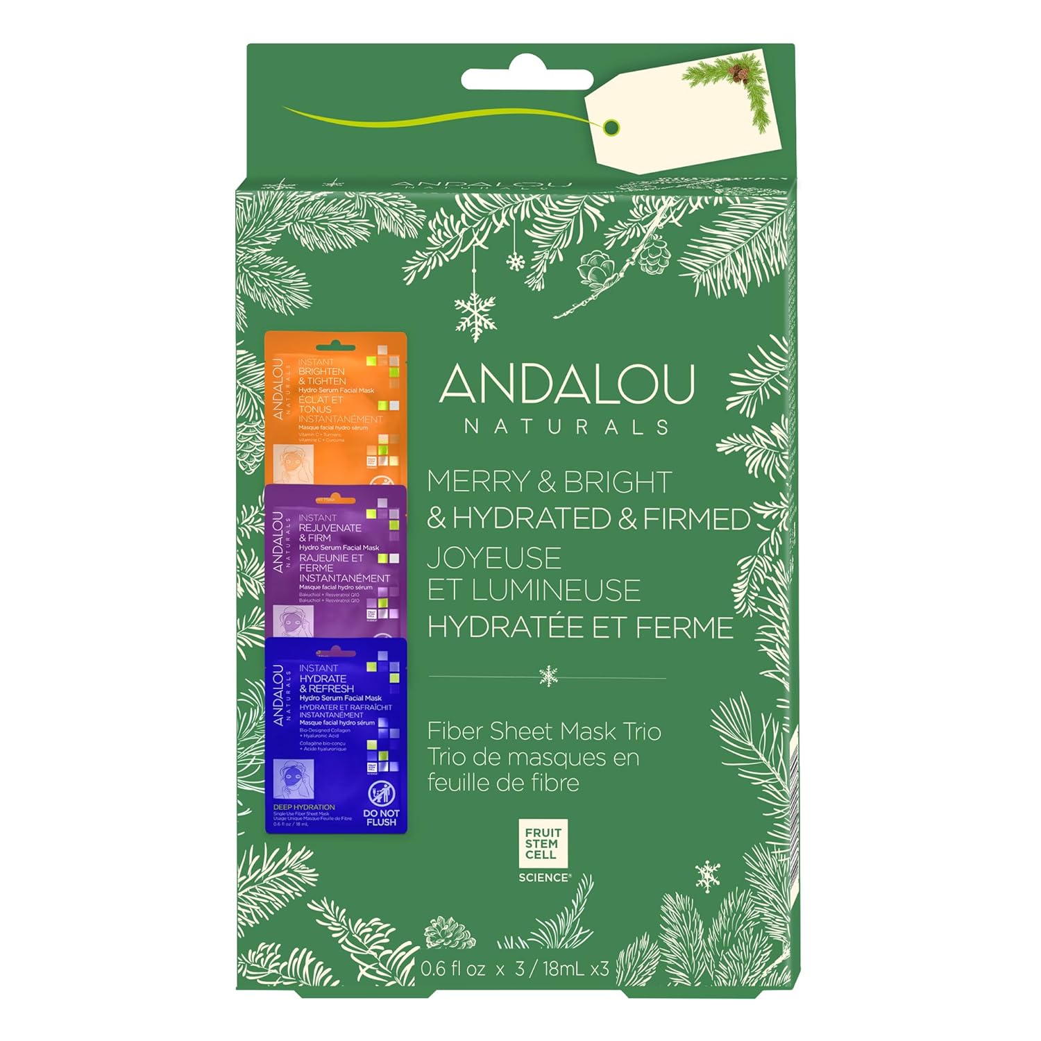 Andalou Naturals Facial Mask, Hydro Serum Sheet Masks for Face, Brighten & Tighten + Hydrate & Refresh + Rejuvenate & Firm, Hydrating Face Masks, Perfect Holiday Skincare Gift Set for Women, 3 Pack