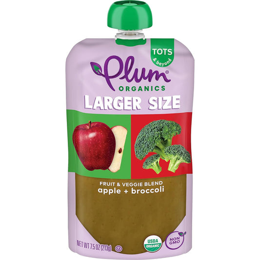 Plum Organics Tots & Beyond Organic Toddler Food - Apple and Broccoli - 7.5 oz Pouch (Pack of 6) - Organic Fruit and Vegetable Toddler Food Pouch