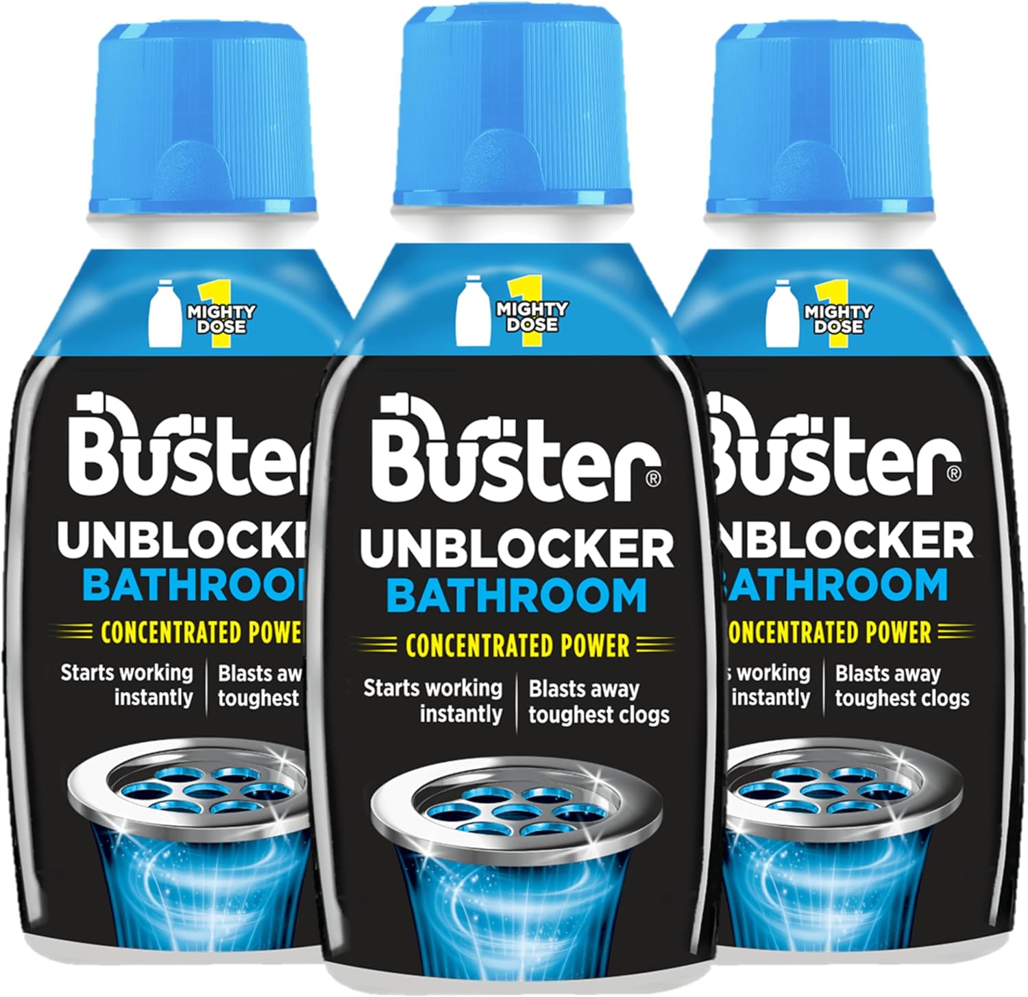 Buster Bathroom Drain Unblocker 300Ml, Pack Of 2 – Sink Unblocker Removes Hair & Sludge In Showers, Baths & Sinks. Fast-Acting Shower Drain Unblocker Clears Blockages & Slow-Draining Water