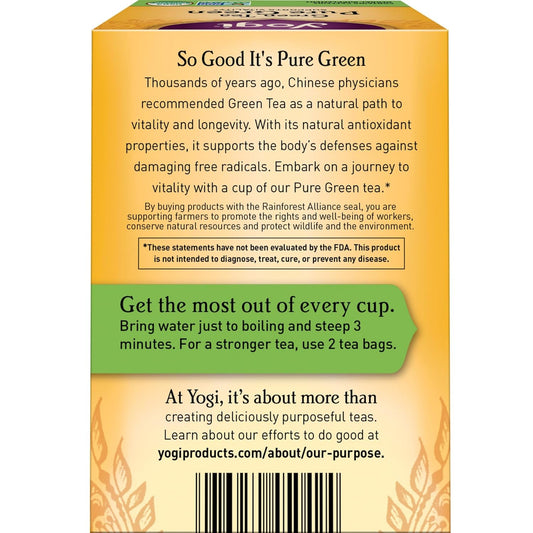 Yogi Tea Green Tea Pure Green Tea - 16 Tea Bags Per Pack (4 Packs) - Organic Green Tea - Supports Overall Health & Provides Antioxidants - Made From Organic Green Tea Leaf