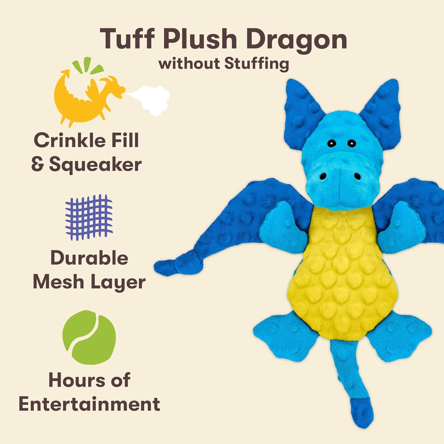 Pet 'n Shape Tuff No Stuffing Plush Flying Dragon Dog Toy : Pet Supplies