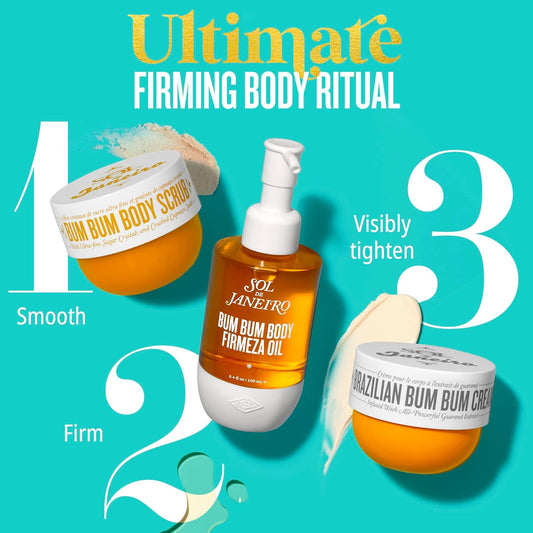 Sol De Janeiro Brazilian Bum Bum Cream, Bum Bum Firmeza Body Oil, And Bum Bum Body Scrub Bundle - Ultimate Firming Ritual