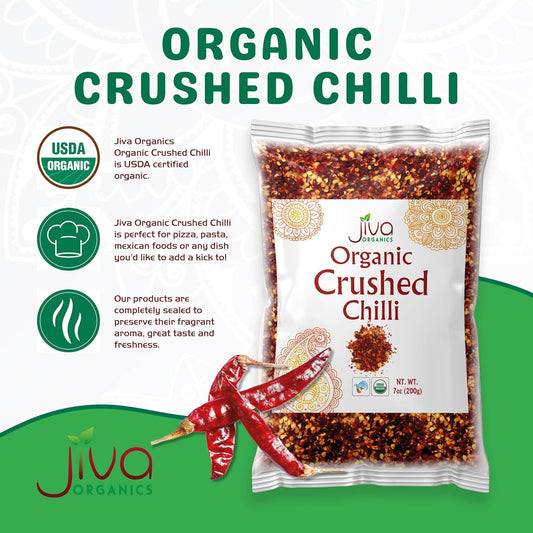 Jiva Organic Chili Flakes 7oz Bag - Crushed Red Pepper Medium Heat, 100% Natural & Non-GMO