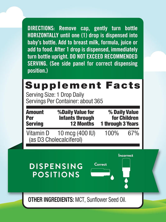 Nature'S Truth Vitamin D Drops For Infants | 400 Iu | 9.2 Ml | D3 Drops For Kids | Vegetarian, Non-Gmo, Gluten Free Supplement