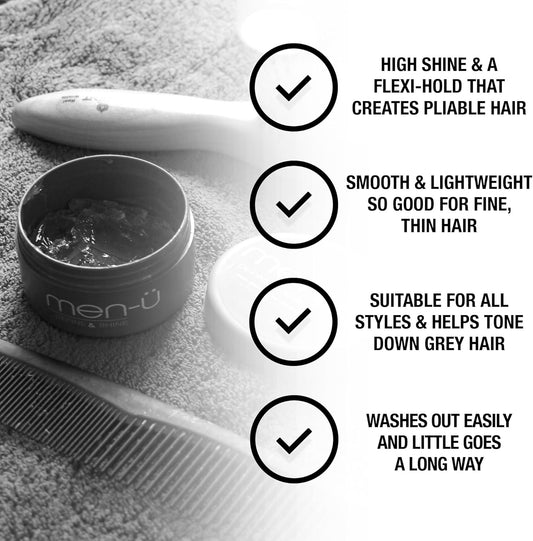 Men-Ü Define & Shine 100Ml – Hair Pomade For Men W/Medium Hold And High Shine. Helps Tone Down Grey Hair - Mens Hair Products, 100Ml Styling Puck