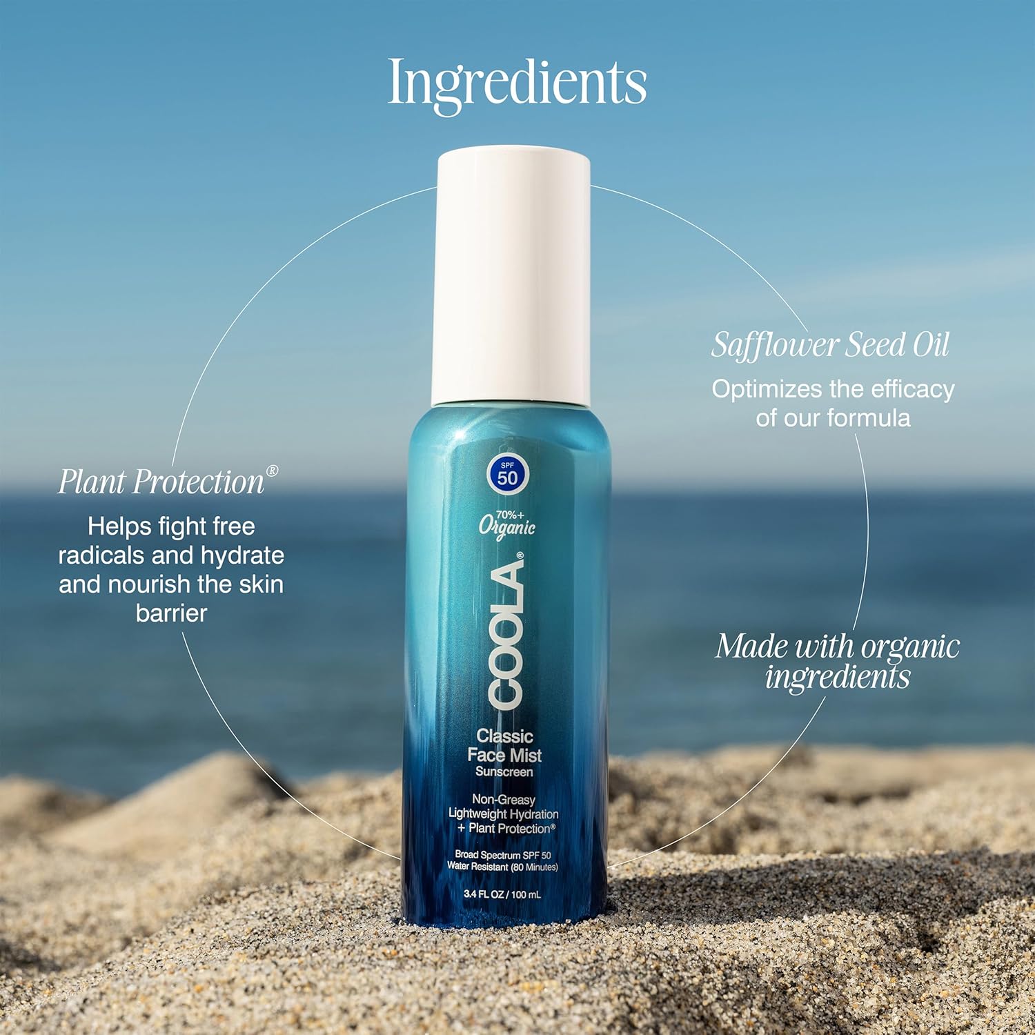 Coola Organic Sunscreen Spf 50 Sunblock Face Mist, Dermatologist Tested Skin Care For Daily Protection, Vegan And Gluten Free, Natural Fragrance, 3.4 Fl Oz : Beauty & Personal Care