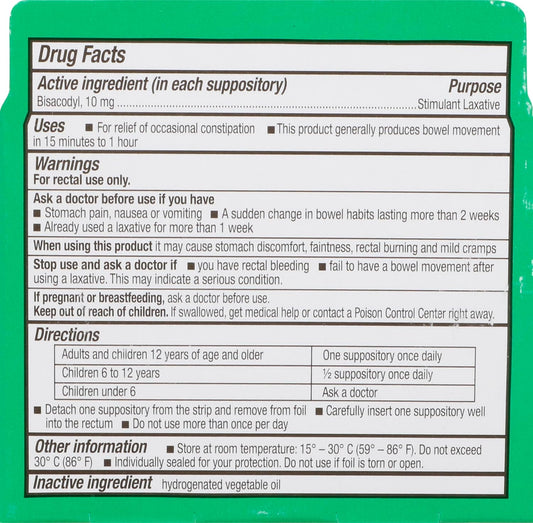 Rite Aid Fast Relief Laxative Suppositories, Bisacodyl Usp, 10Mg - 16 Count | Stimulant Laxative | Constipation Relief | Works In 15 Minutes To 1 Hour | Relief Of Constipation | Laxative Suppository